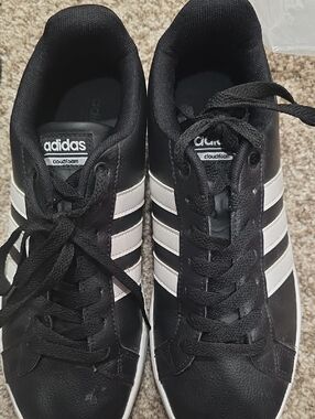 adidas WOMENS Black CLOUDFOAMS with White Stripes